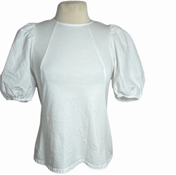 ANTHROPOLOGIE 
WHITE MIKI STATEMENT SLEEVE TOP BY VELVET - Picture 2 of 11